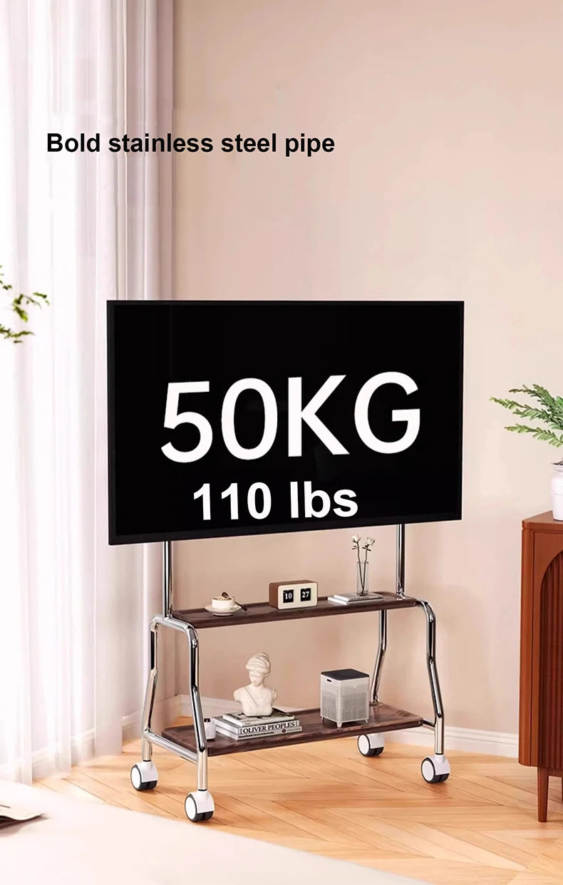 Stainless Steel Rolling Floor Mobile TV Stand for 32-75 Inch LCD LED Screen TVs TV Cart Holds up to 110Lbs Max VESA 600x400mm